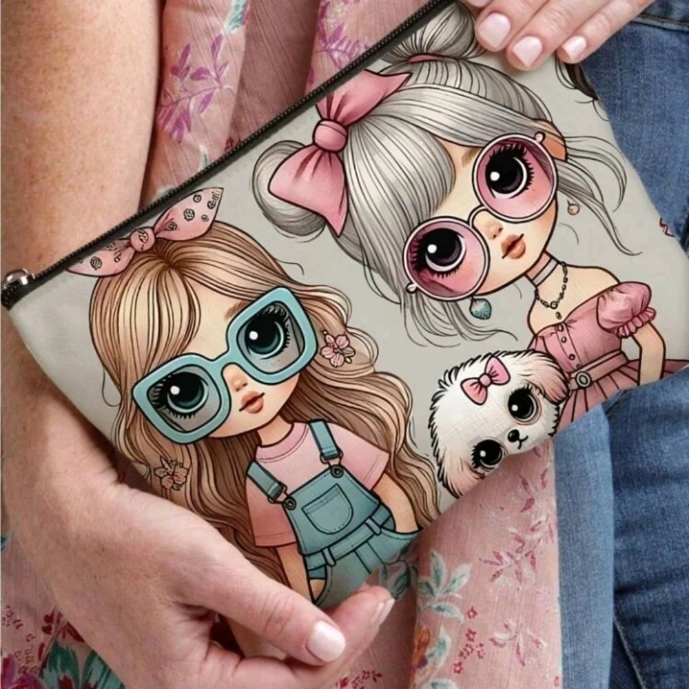 Kawaii Cute Girls Print Cosmetic Bag Zip Pouch Purse